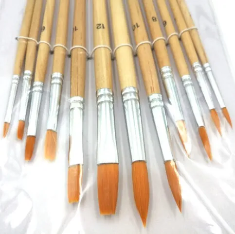 12 Pcs Paint Brushes - Watercolor Brushes - Oil Paint Brushes - Flat Painting Brushes - Wooden Art Artist Supplies - Size 2 4 6 8 10 12