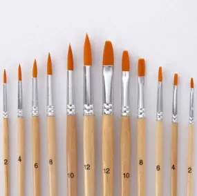 12 Pcs Paint Brushes - Watercolor Brushes - Oil Paint Brushes - Flat Painting Brushes - Wooden Art Artist Supplies - Size 2 4 6 8 10 12