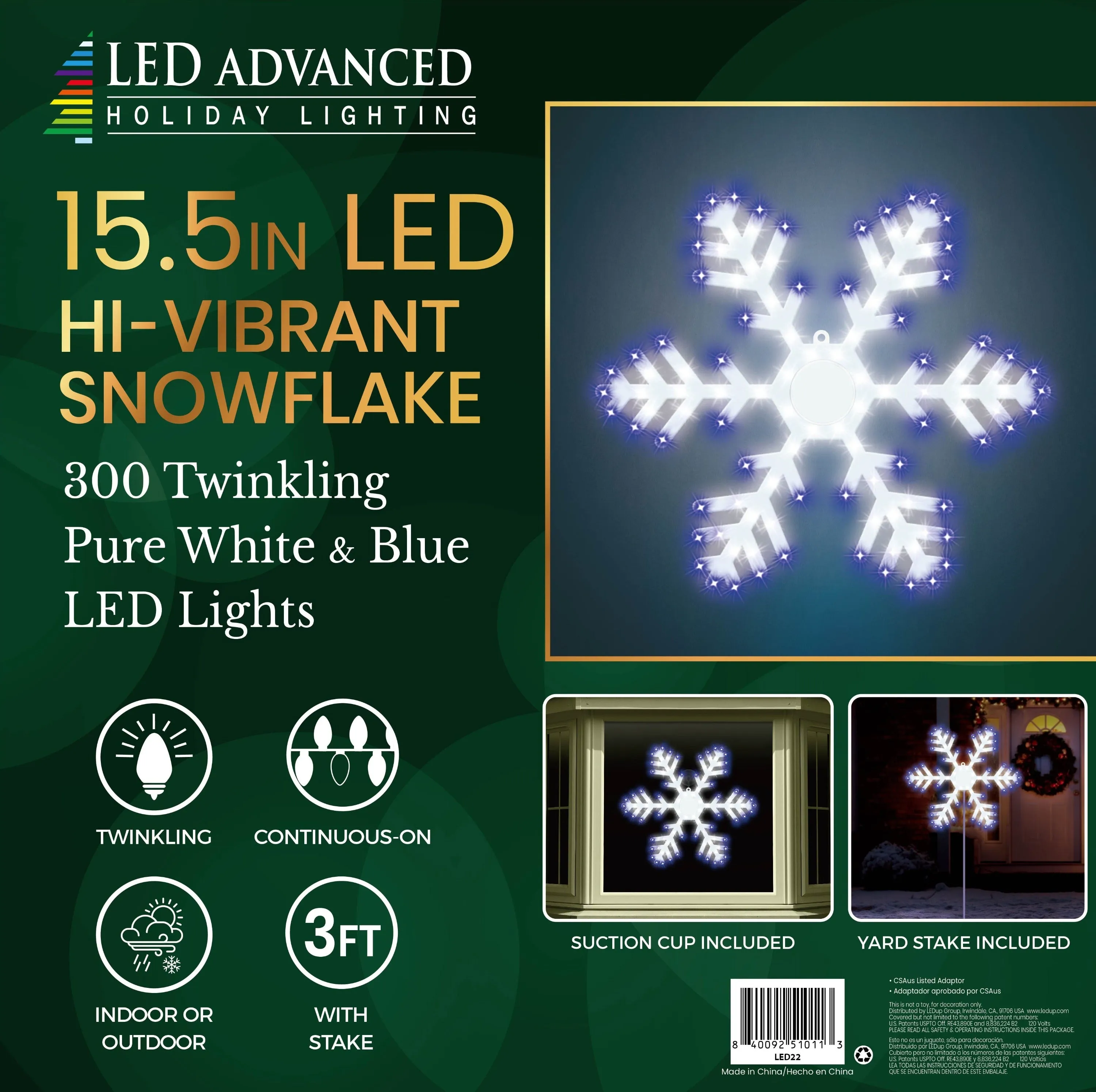 15.5" Hi-Vibrant LED Twinkling Snowflake Decoration