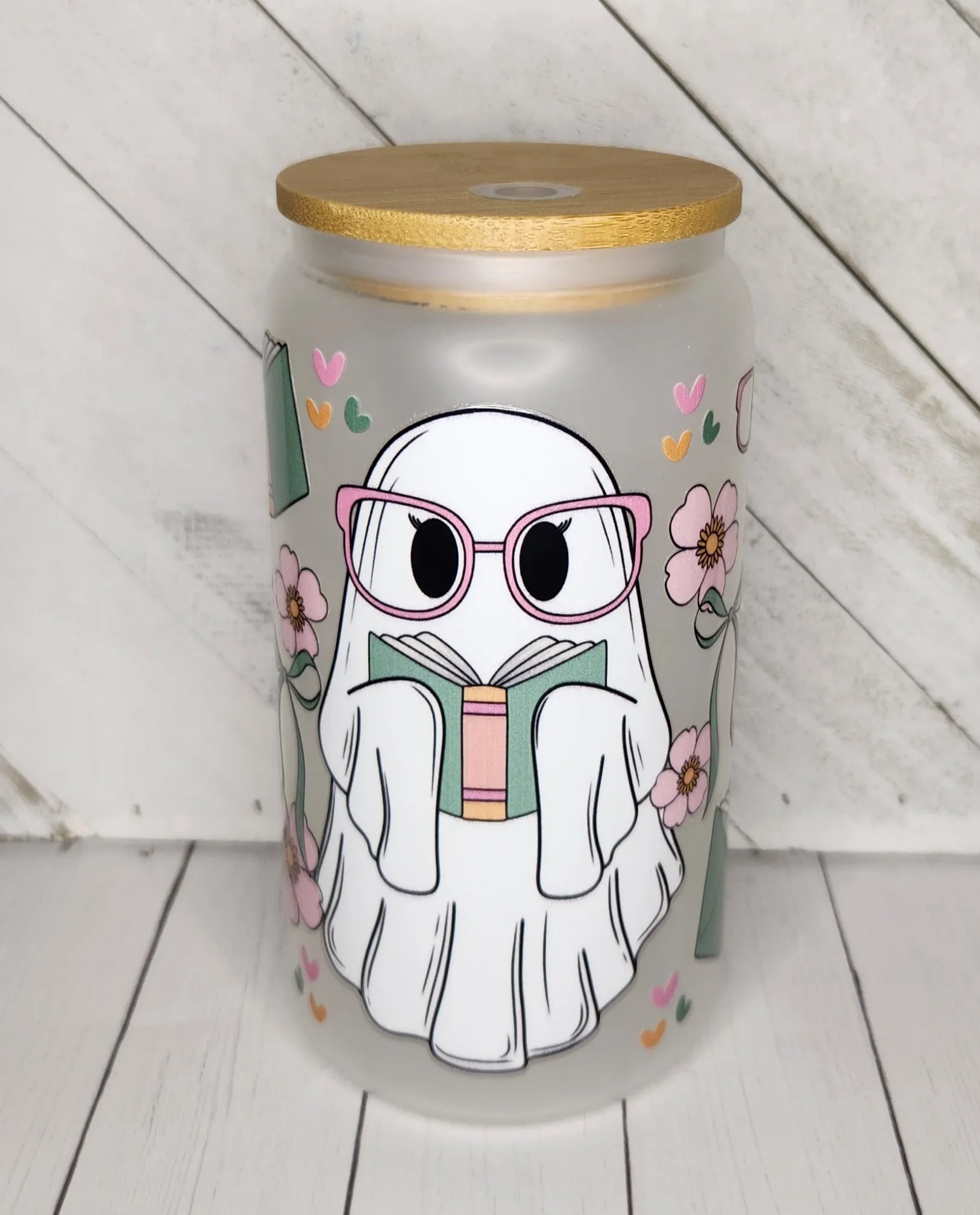 16oz Glass or Plastic Cup - Georgie the Reading Ghost SK