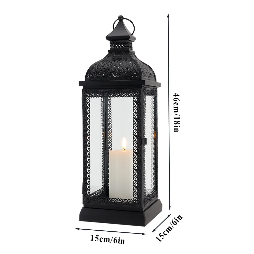 19'' High Rustic Style Metal Candle Lantern (Black)