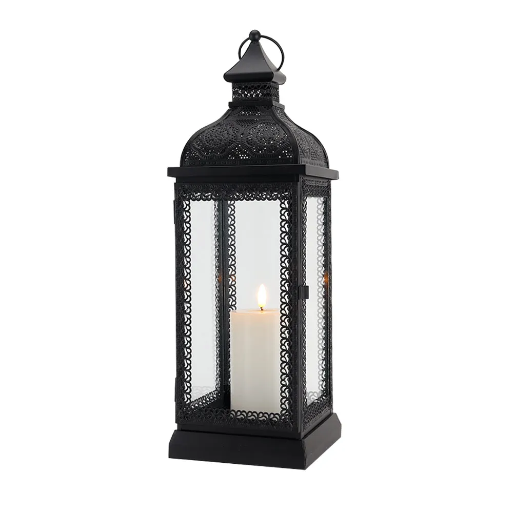 19'' High Rustic Style Metal Candle Lantern (Black)