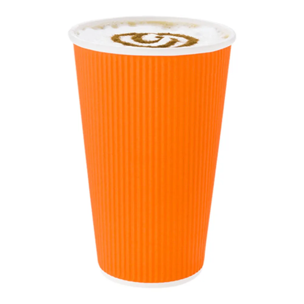 20 oz Tangerine Paper Coffee Cup - Ripple Wall - 3 1/2" x 3 1/2" x 6 1/4" - 250 count box