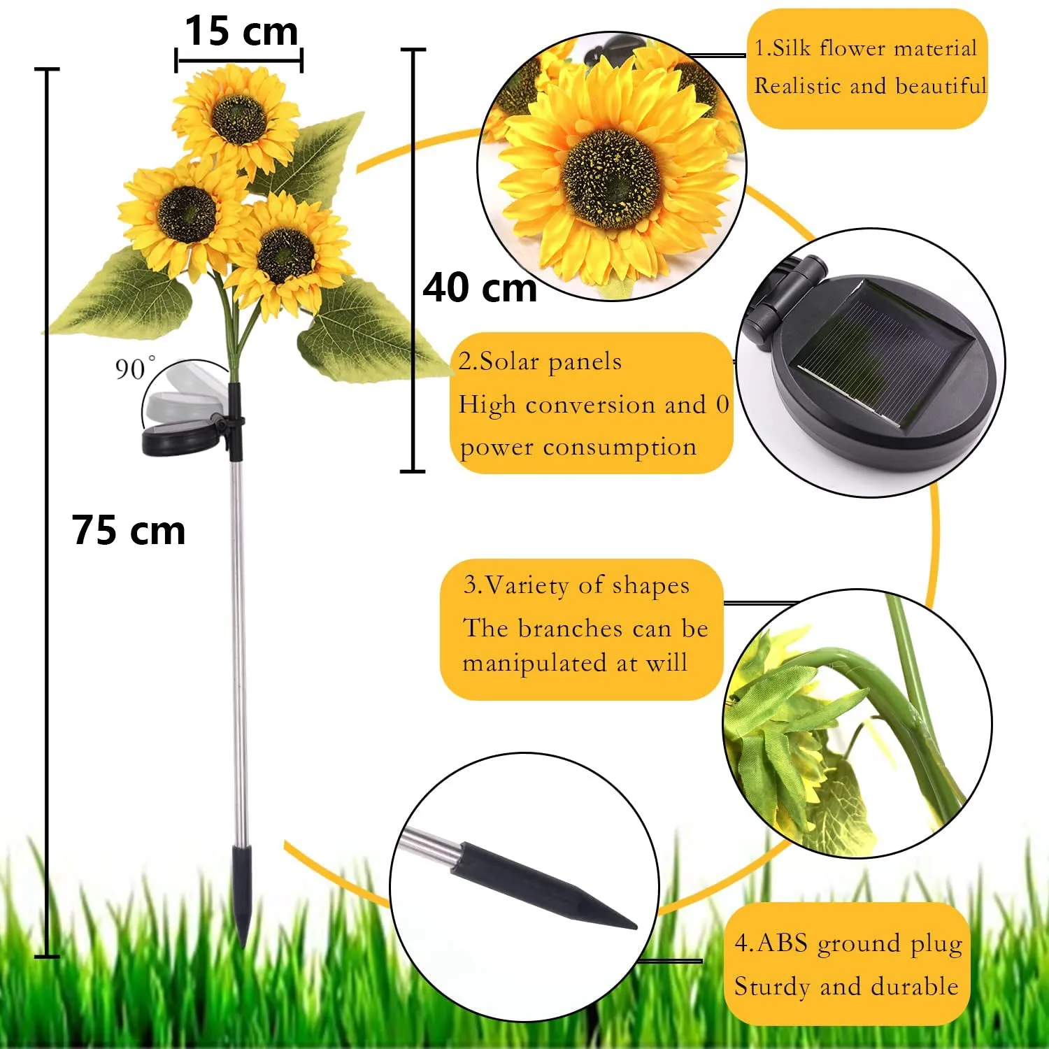 3-Head Sunflower Solar Outdoor Garden Lights