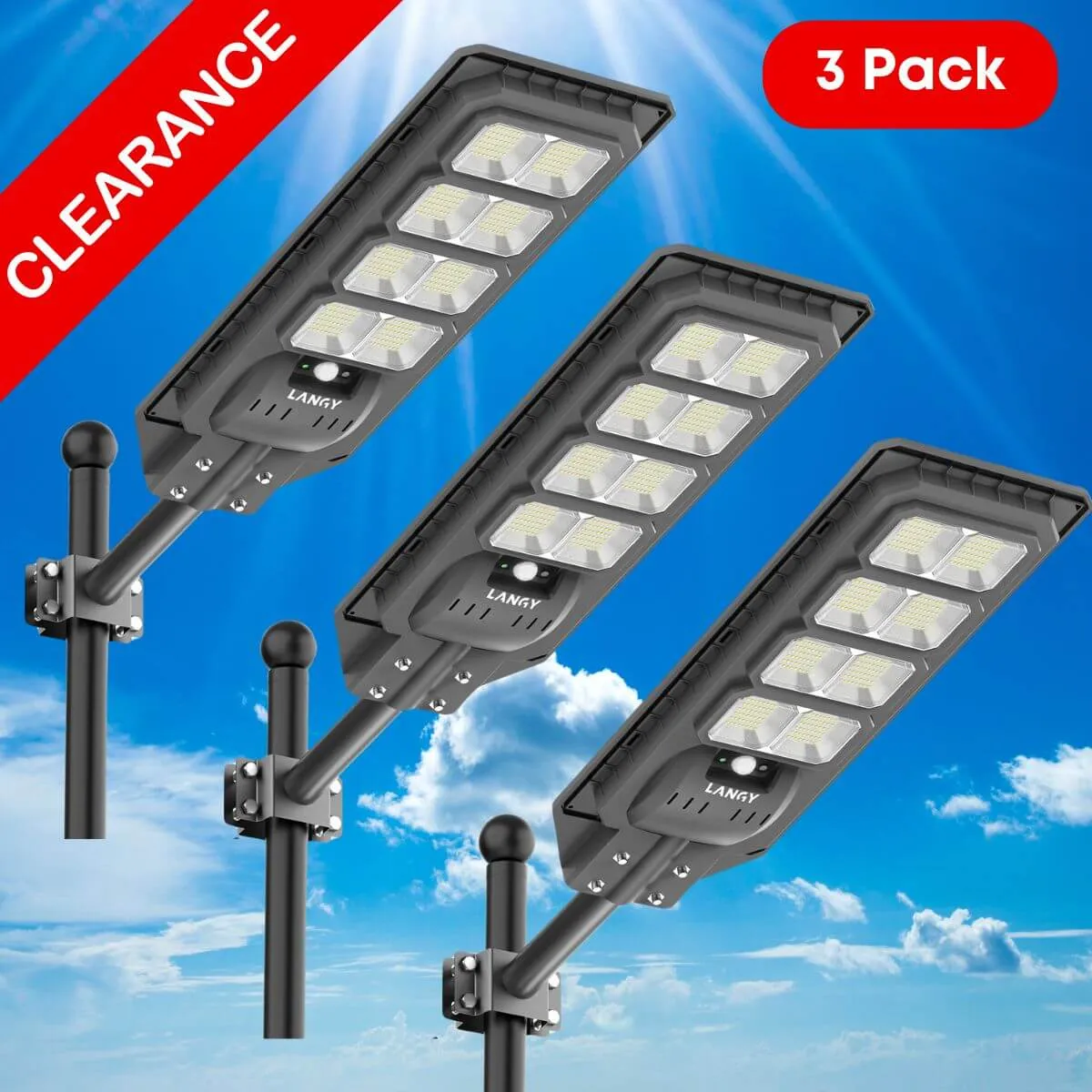 3 PACK 200W solar street lights 20000 lumens