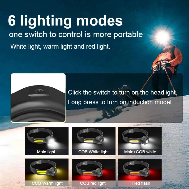 3000LM Rechargeable LED Sensor Headlamp XPE COB Headlight Led Head Torch Camping Search Light Head Flashlight Fishing Lantern