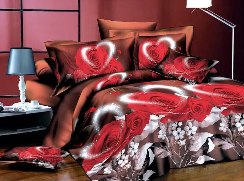 3D 4piece Bedding Set Duvet Cover Colorful Fitted Sheet Complete Floral Printed Set & 2 Pillowcases (302)