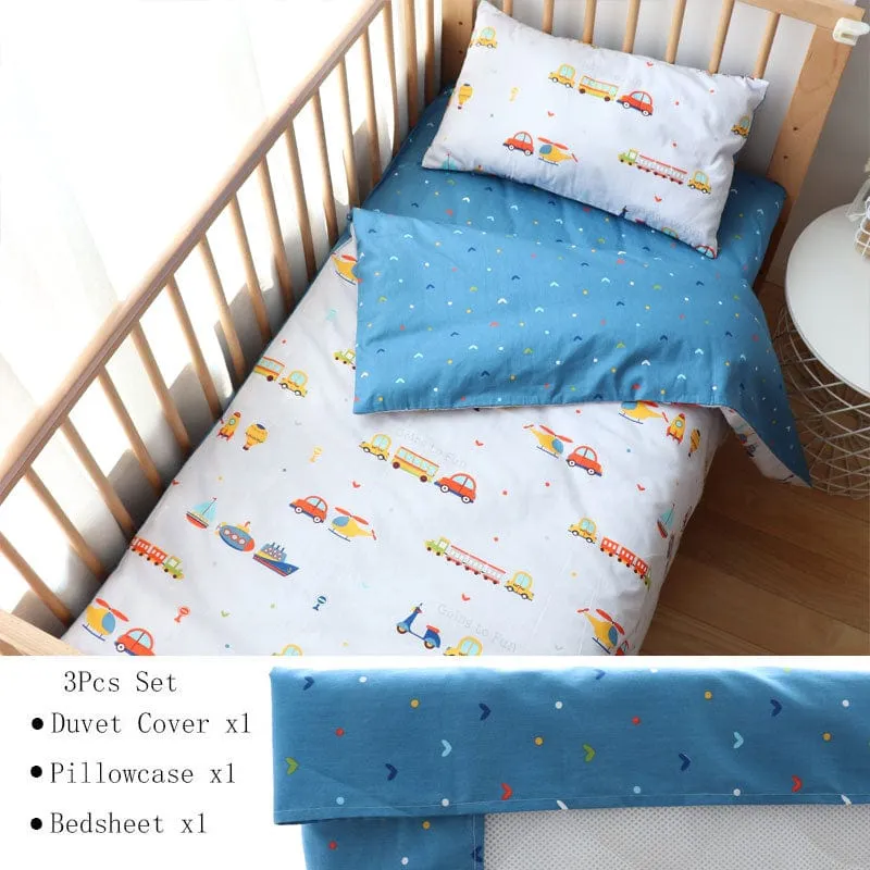 3PC Transportation-Inspired Cotton Crib Bedding Sets