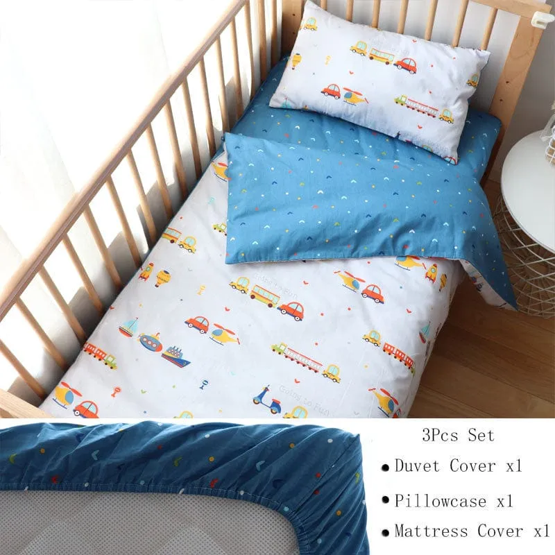 3PC Transportation-Inspired Cotton Crib Bedding Sets