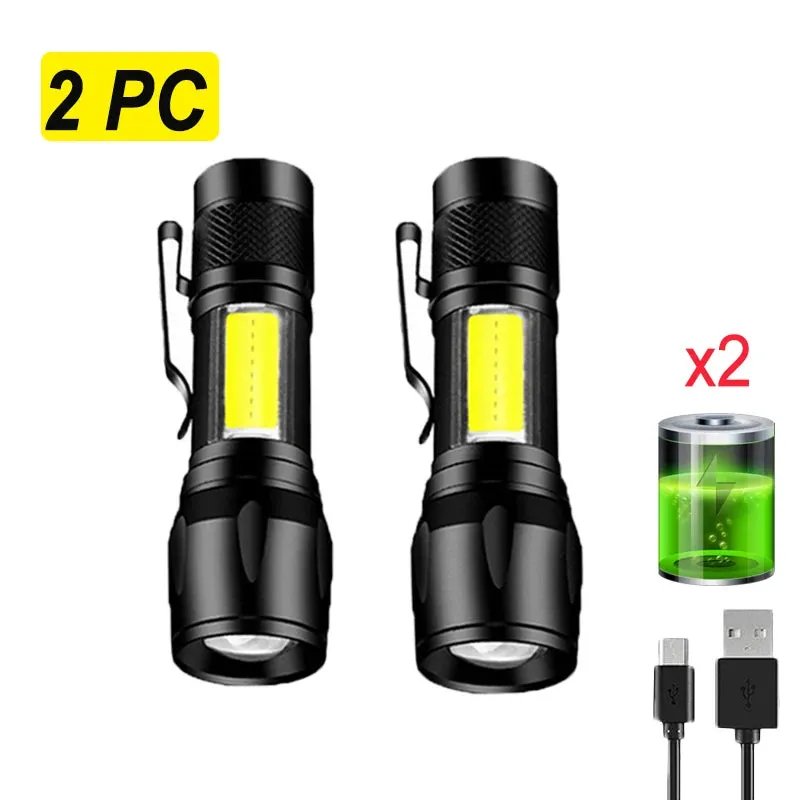 4PC High Power Rechargeable LED Flashlight Mini Zoom Torch Outdoor Camping Strong Lamp Lantern Waterproof Tactical Flashlight