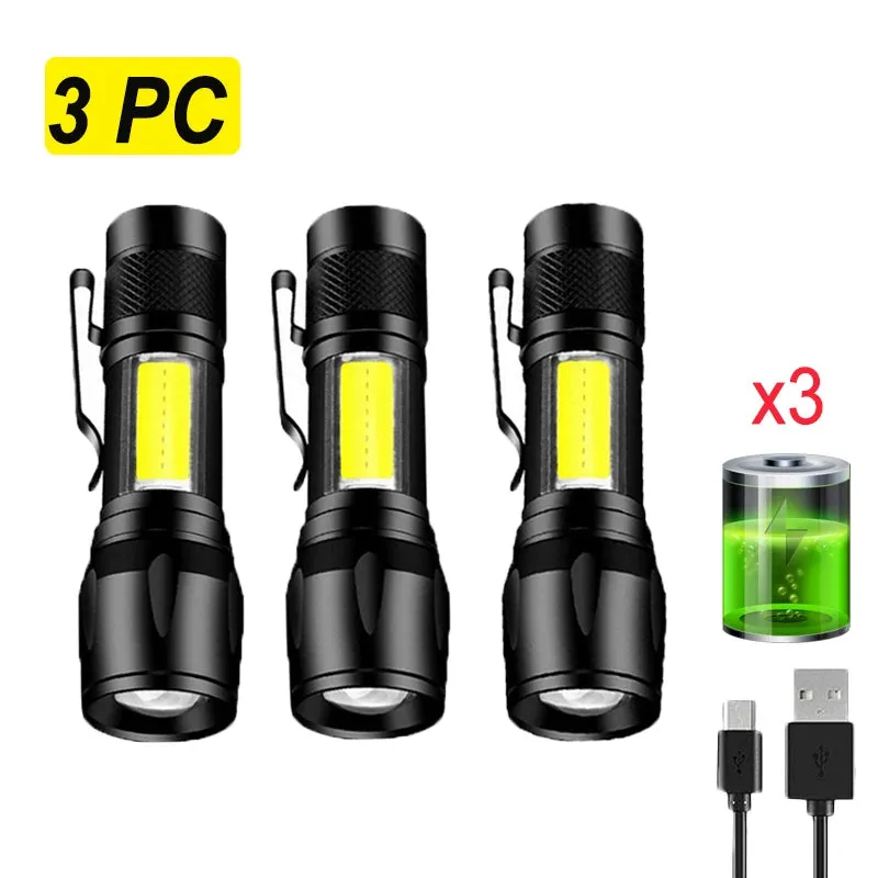 4PC High Power Rechargeable LED Flashlight Mini Zoom Torch Outdoor Camping Strong Lamp Lantern Waterproof Tactical Flashlight