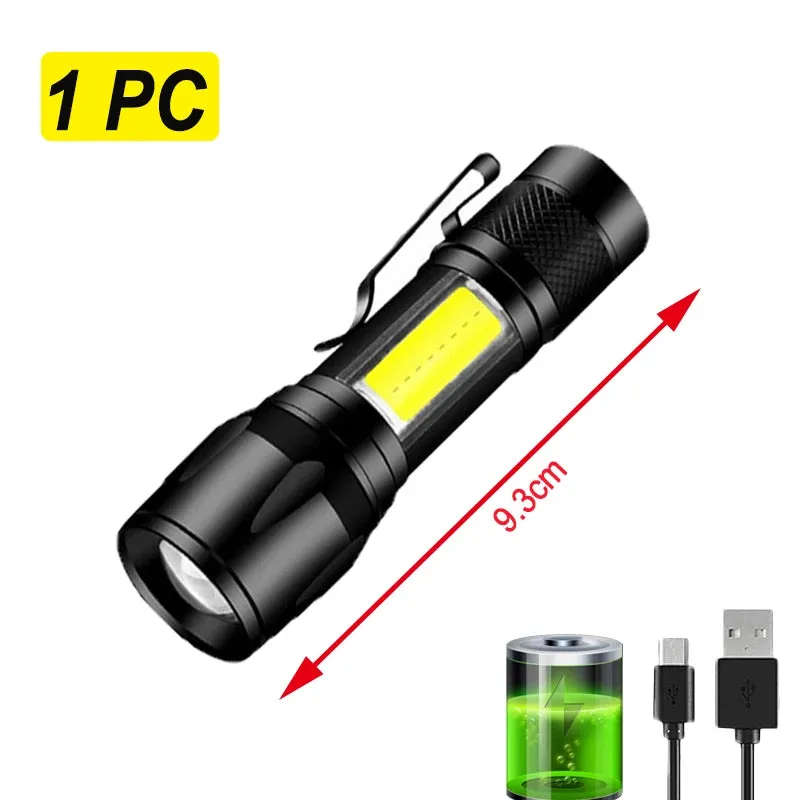 4PC High Power Rechargeable LED Flashlight Mini Zoom Torch Outdoor Camping Strong Lamp Lantern Waterproof Tactical Flashlight