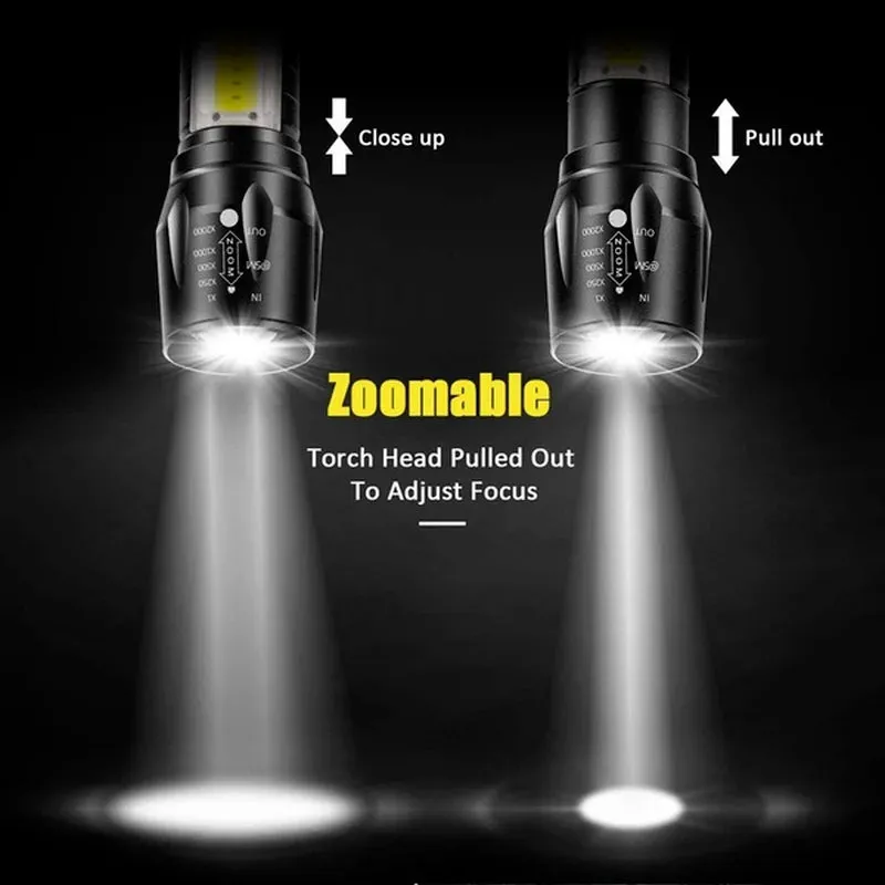 4PC High Power Rechargeable LED Flashlight Mini Zoom Torch Outdoor Camping Strong Lamp Lantern Waterproof Tactical Flashlight