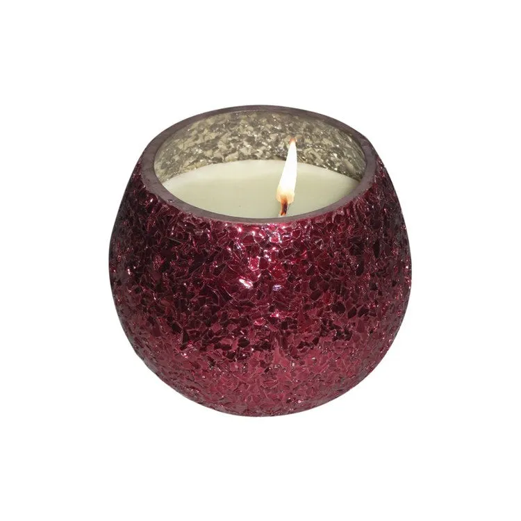 5" Crackled Glass Candle Holder with 17 oz Candle - Red