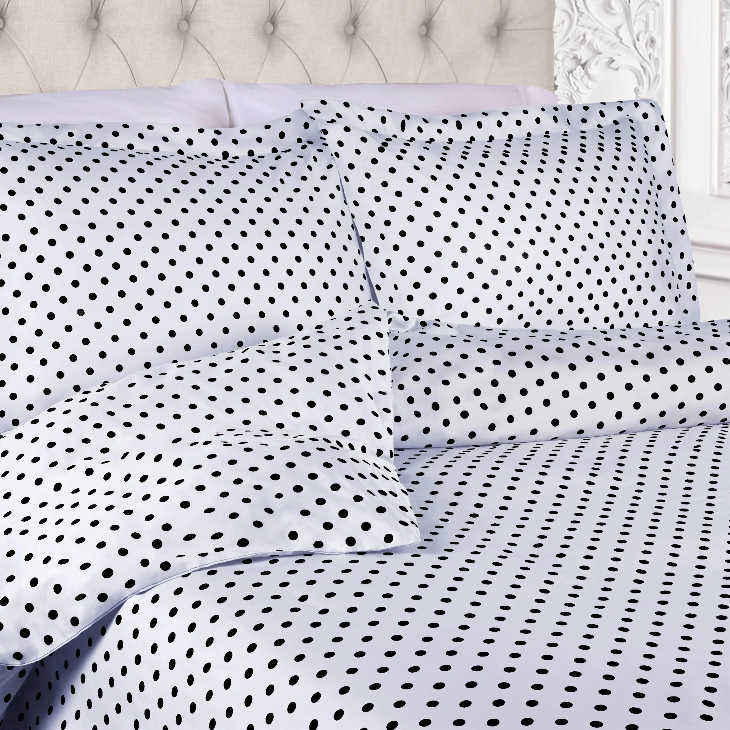 600 Thread Count Cotton Blend Polka Dot Plush Duvet Cover Set