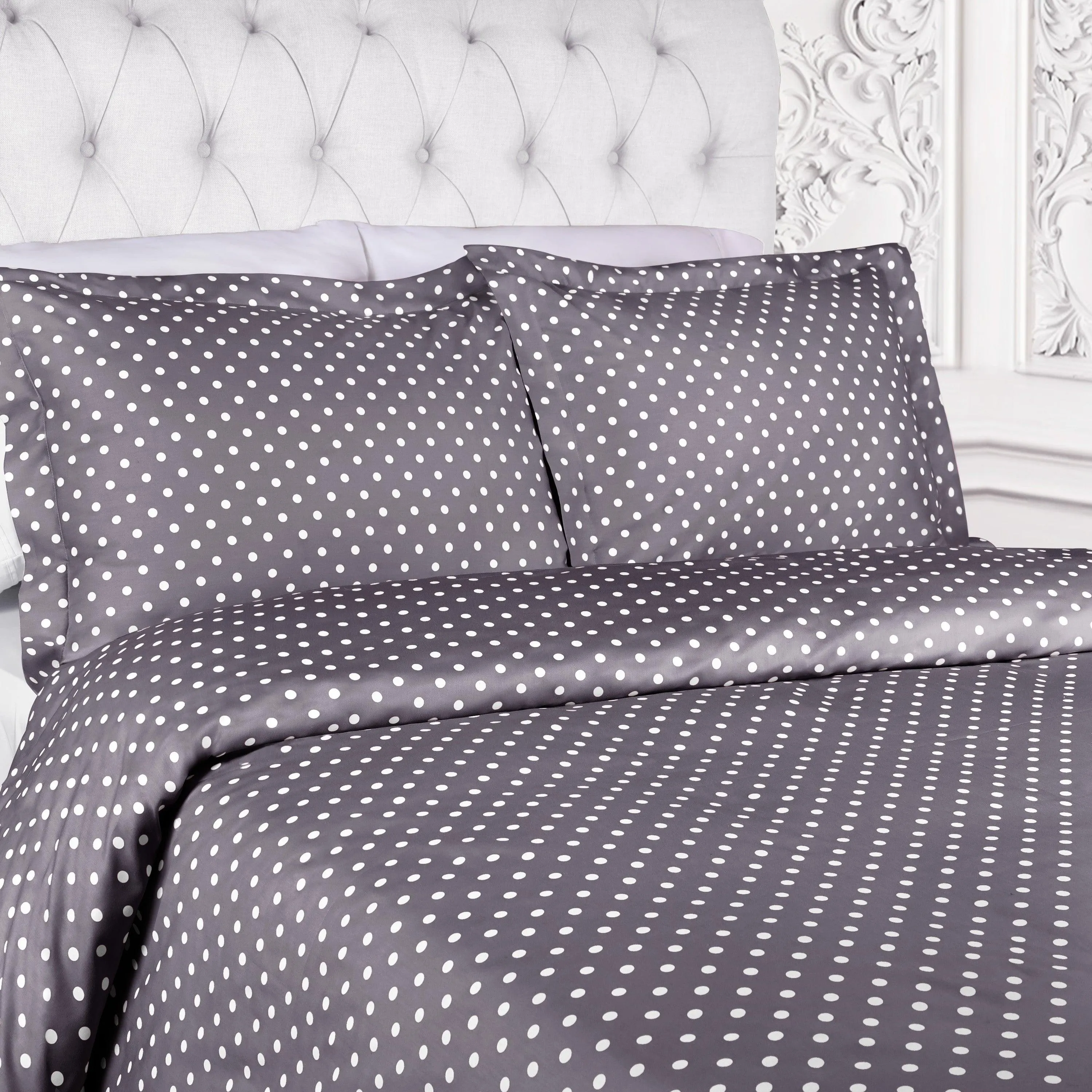 600 Thread Count Cotton Blend Polka Dot Plush Duvet Cover Set