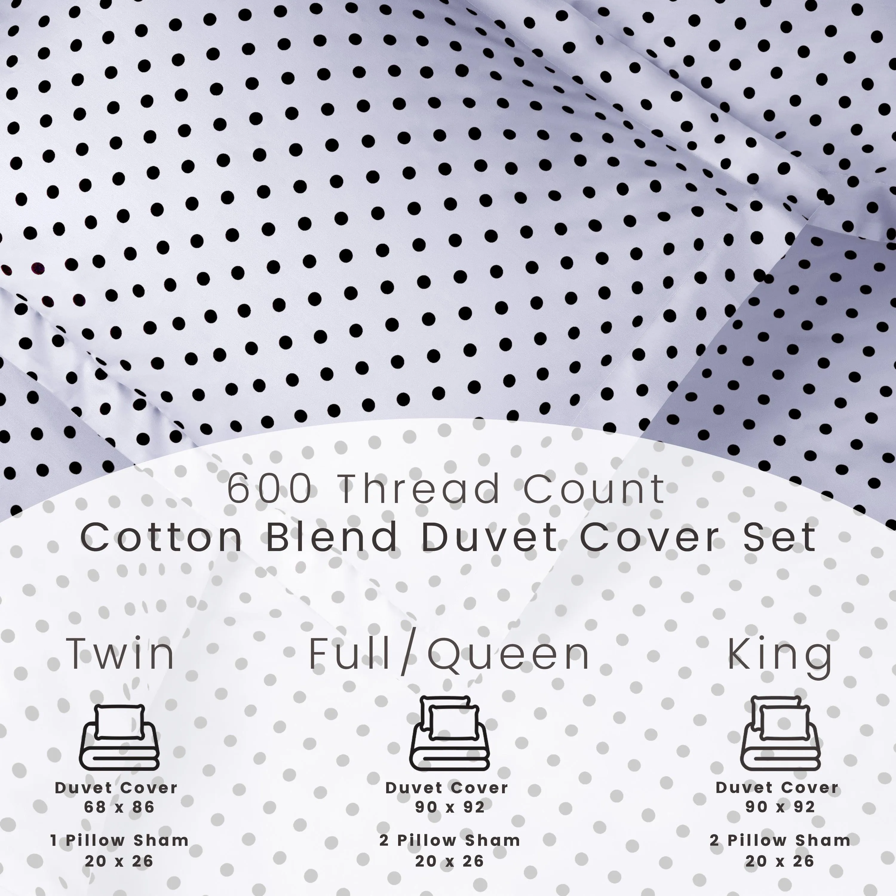 600 Thread Count Cotton Blend Polka Dot Plush Duvet Cover Set