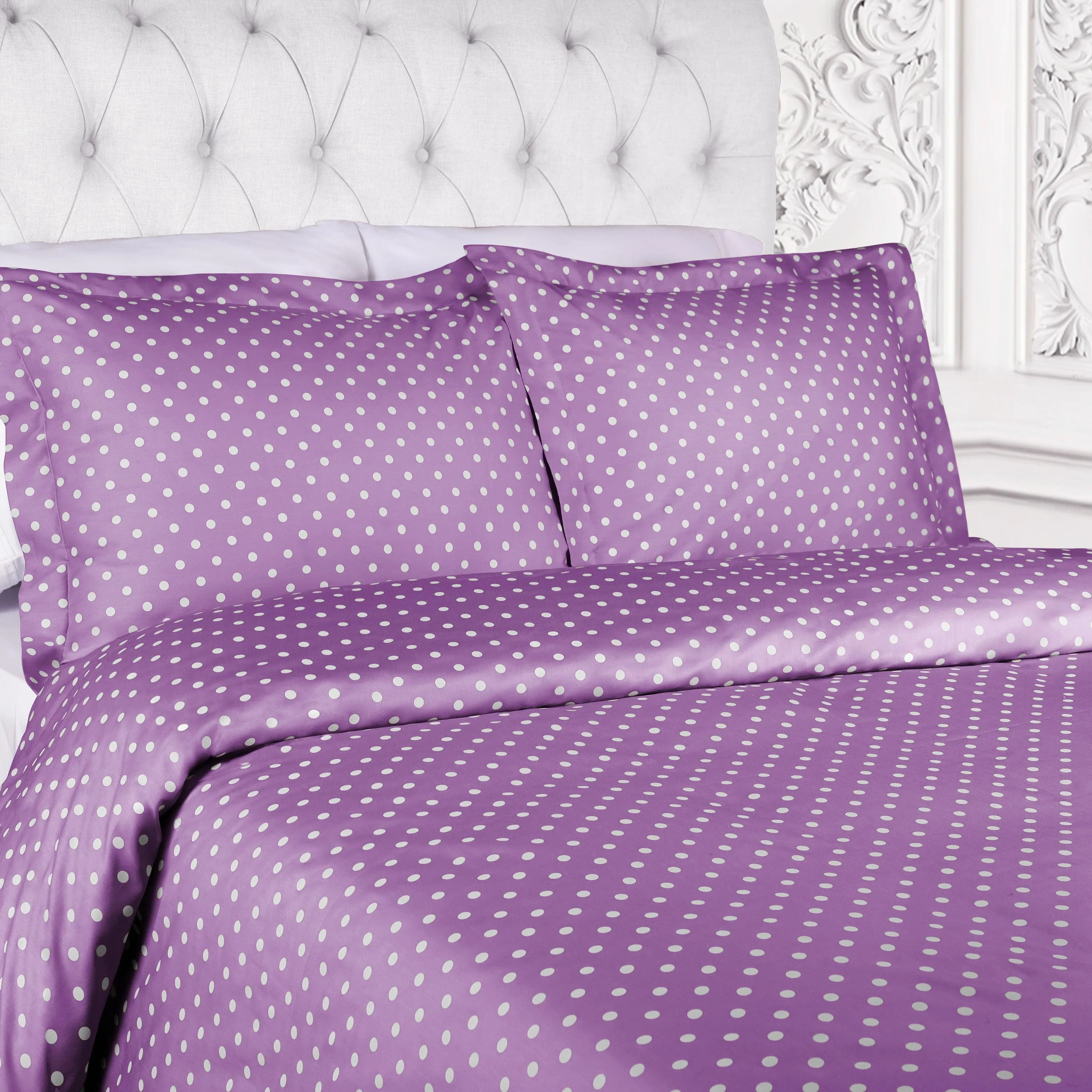 600 Thread Count Cotton Blend Polka Dot Plush Duvet Cover Set