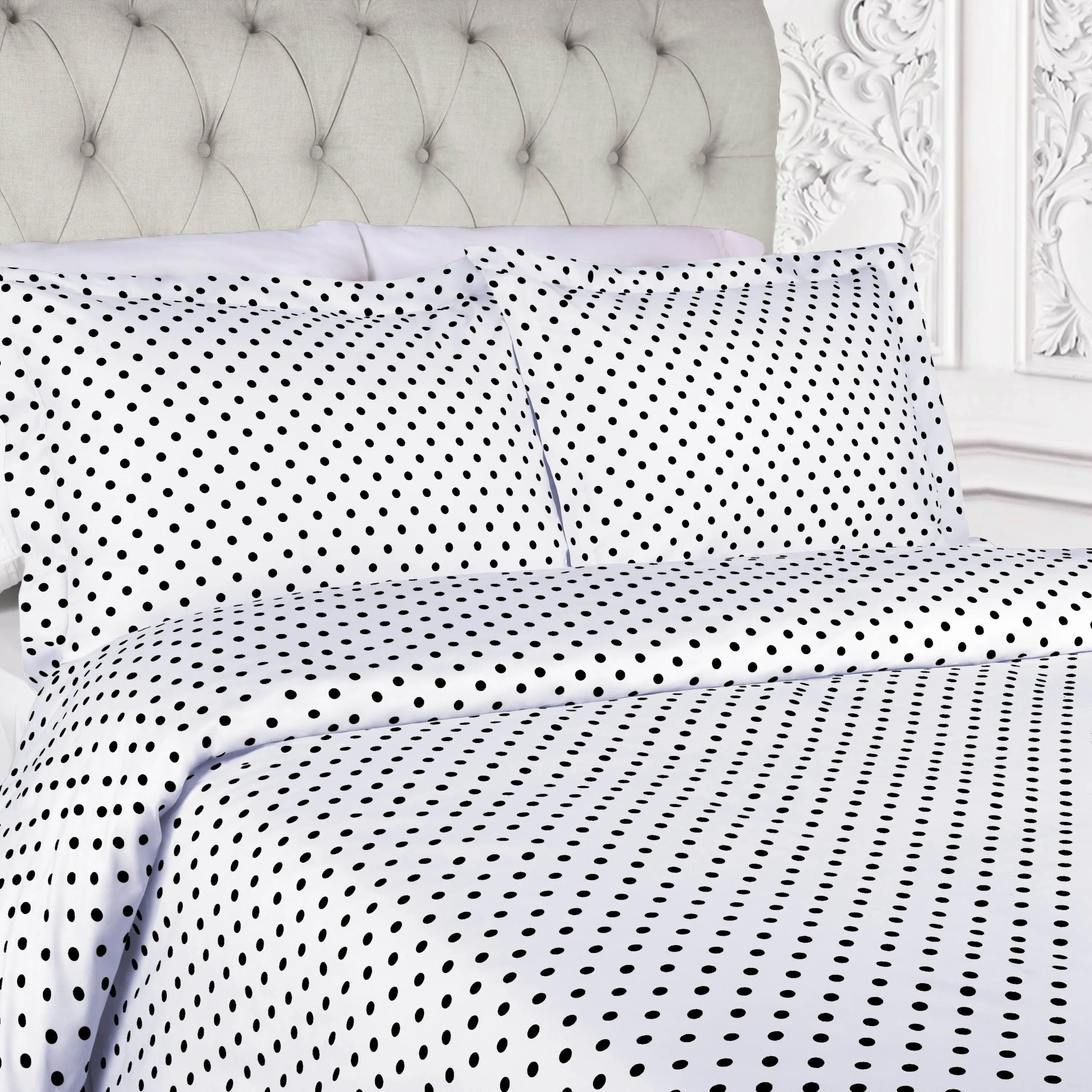 600 Thread Count Cotton Blend Polka Dot Plush Duvet Cover Set