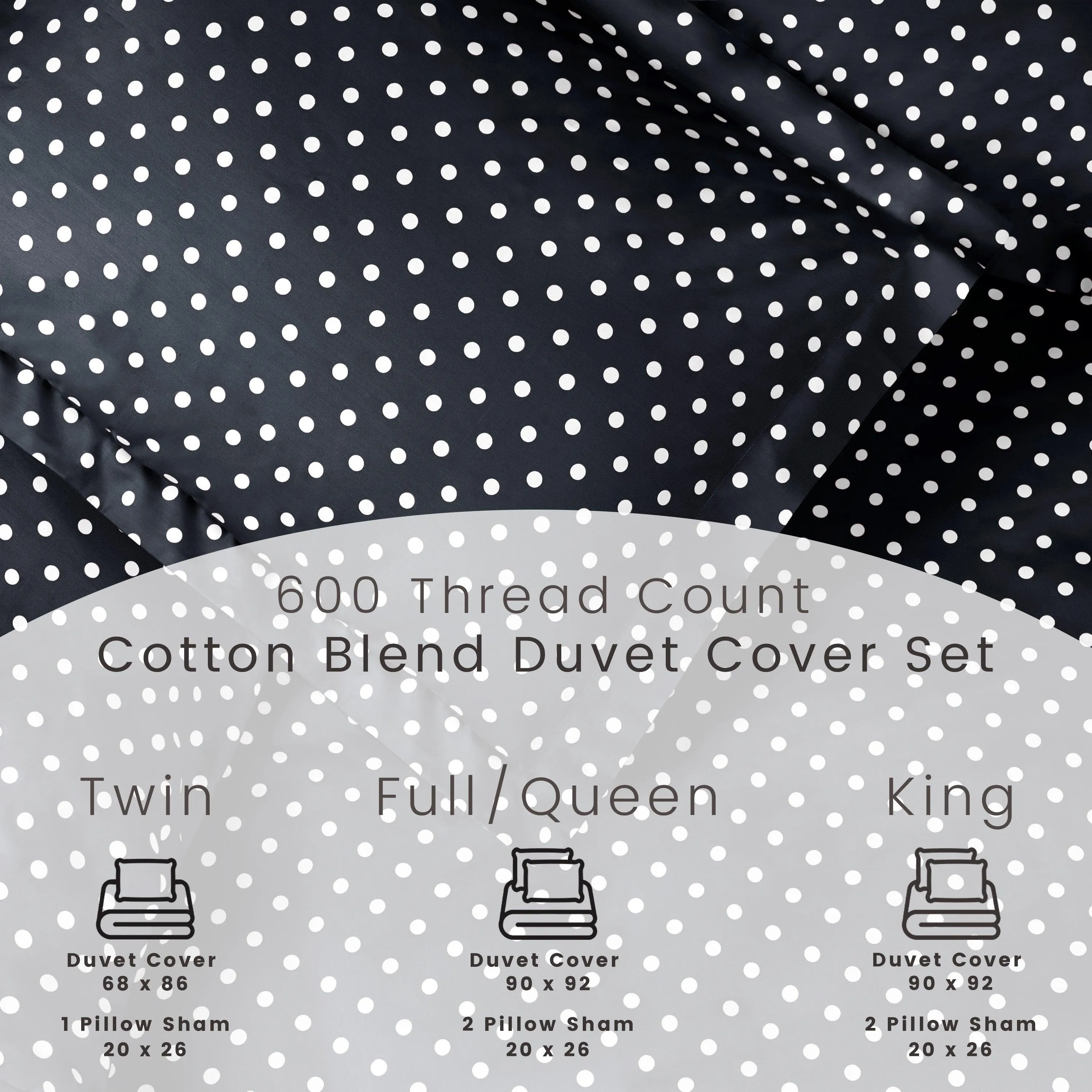 600 Thread Count Cotton Blend Polka Dot Plush Duvet Cover Set