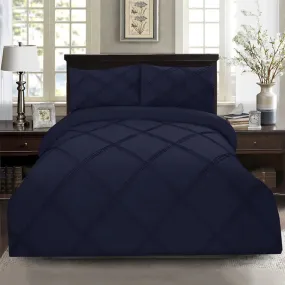 8 Pcs 3 Row Cross Pleated Duvet Set - Navy