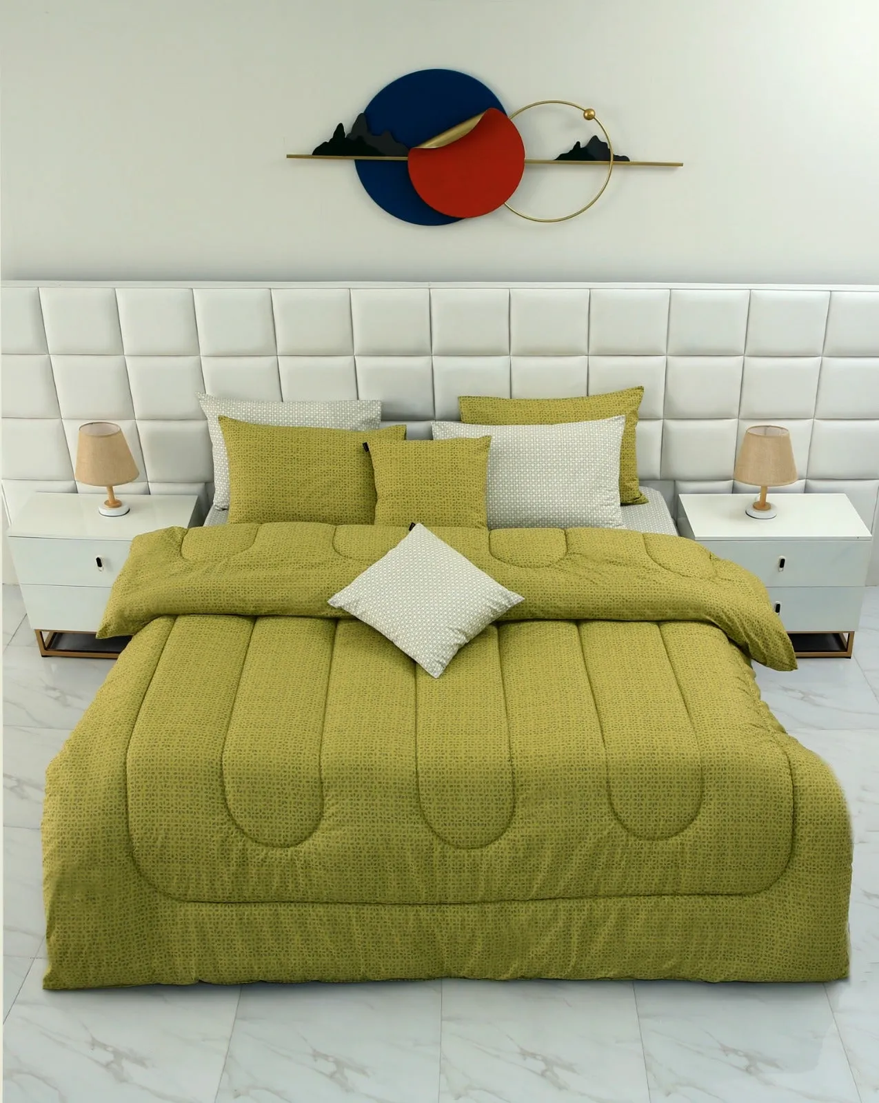 8 PCs Winter Comforter Set-Lime Texture