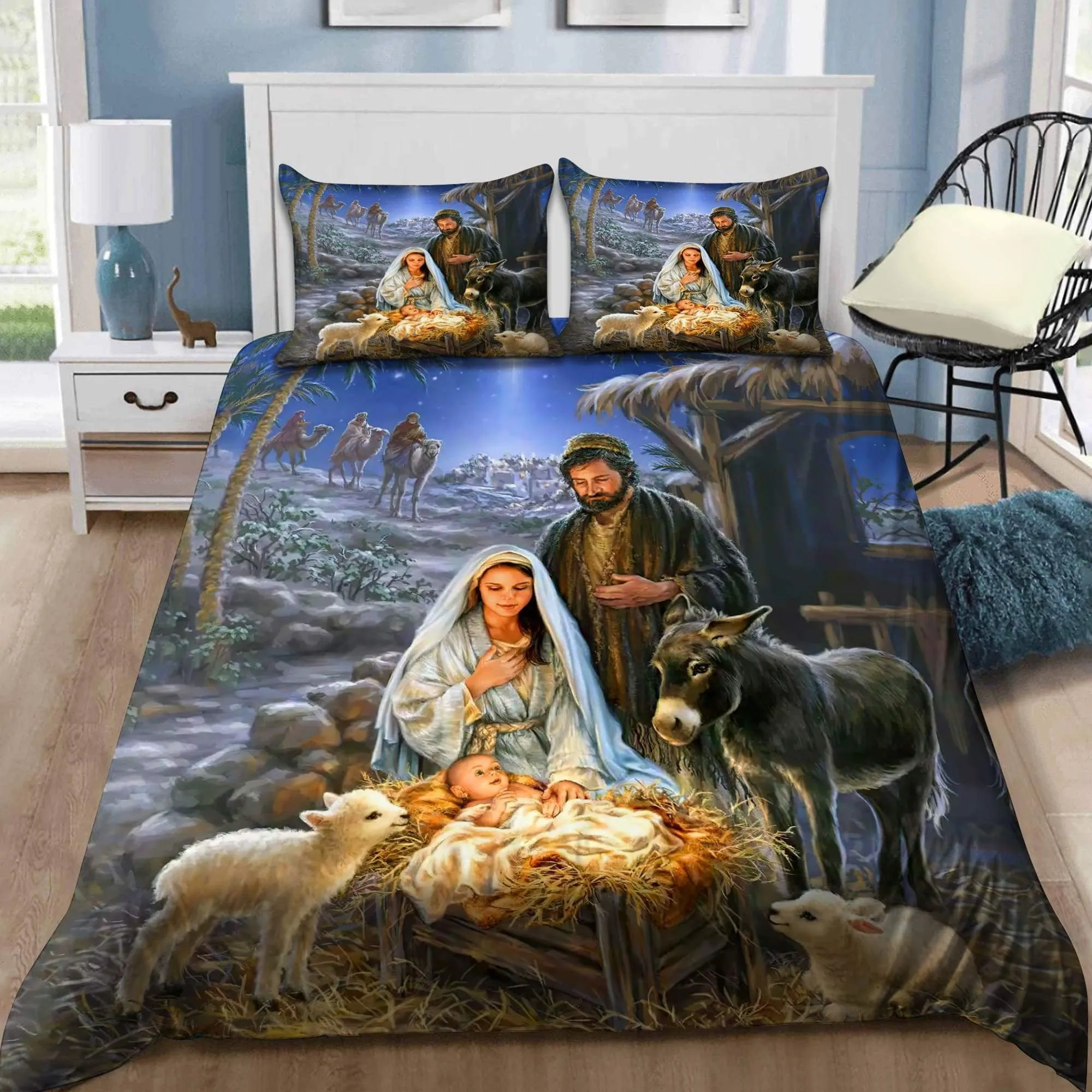 A Holy Night Nativity Sence Jesus Bedding Set - Christian Bedding Sets