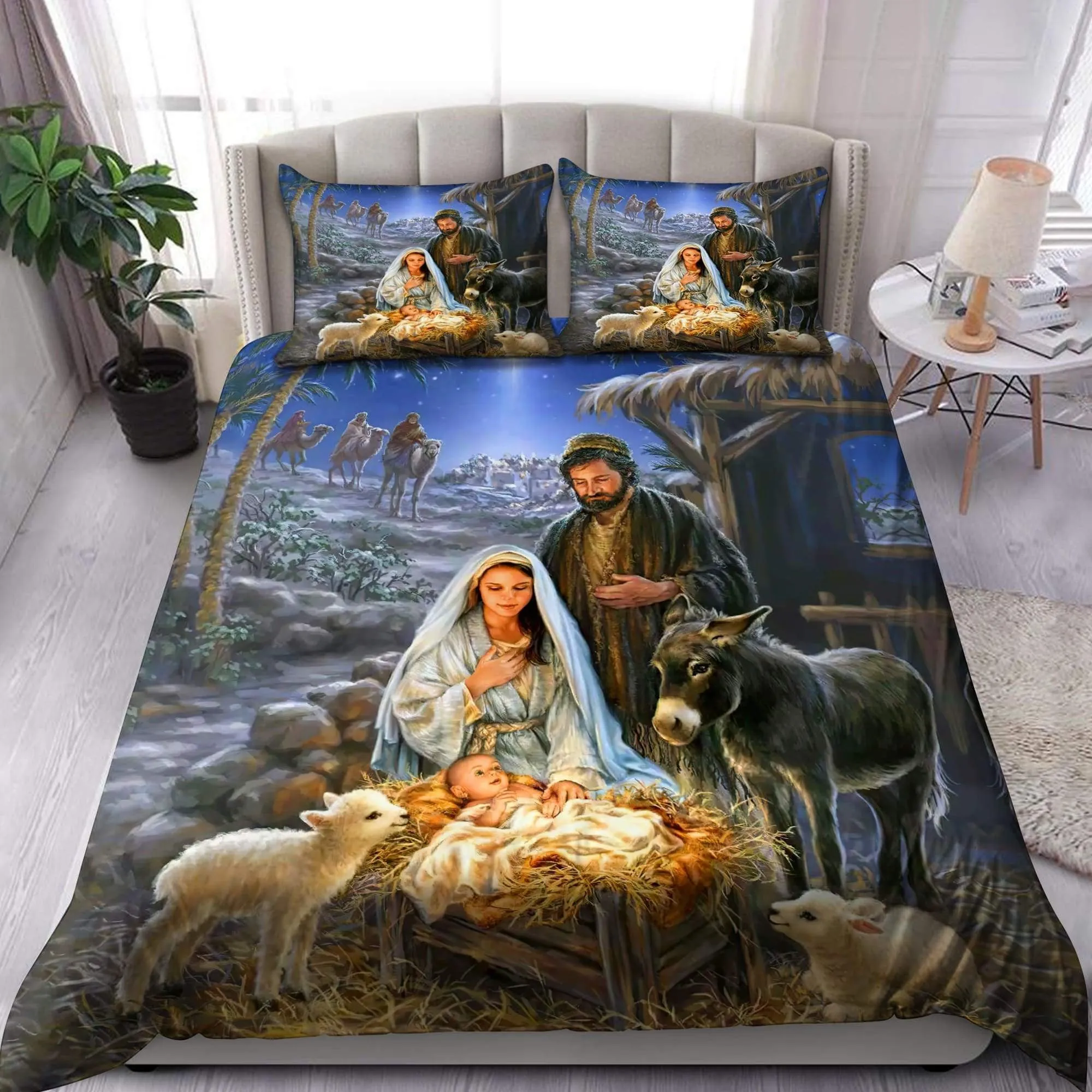 A Holy Night Nativity Sence Jesus Bedding Set - Christian Bedding Sets