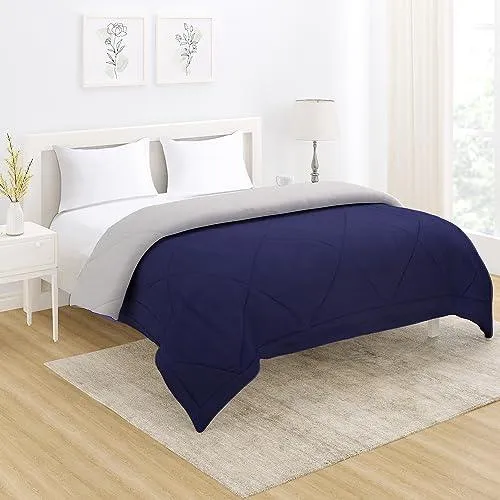 AC Comforter and Bedding Set for Double Bed, Navy Blue & Cloud Grey