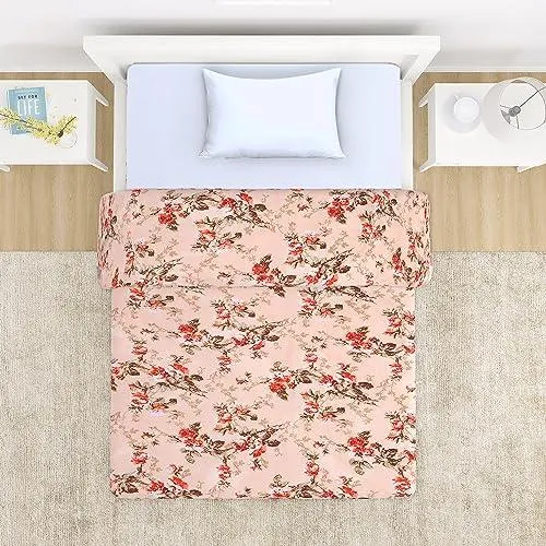 AC Comforter and Bedding Set for Single Bed, Peach Blooming Flowers