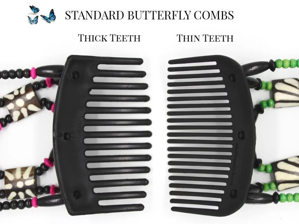 African Butterfly Thick Hair Comb - Flowers Black 41