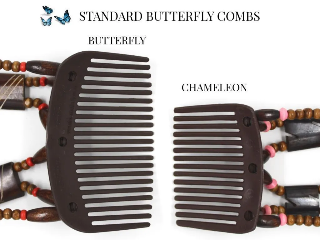 African Butterfly Thick Hair Comb - Flowers Black 41