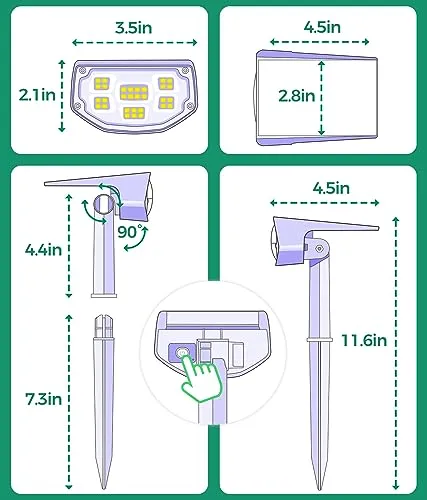 Airmee Solar Lights for Outside, ‎700 Lumen Bright Outdoor Spot Lights IP68 Waterproof, 3 Modes Solar Landscape Lights 40000H Lifespan, Auto On/Off Garden Lights for Yard/Pathway, Cold White 4 Pack