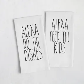 Alexa Do The Dishes Flour Sack Kitchen Tea Towel - Alexa Feed the Kids Funny Kitchen Decor