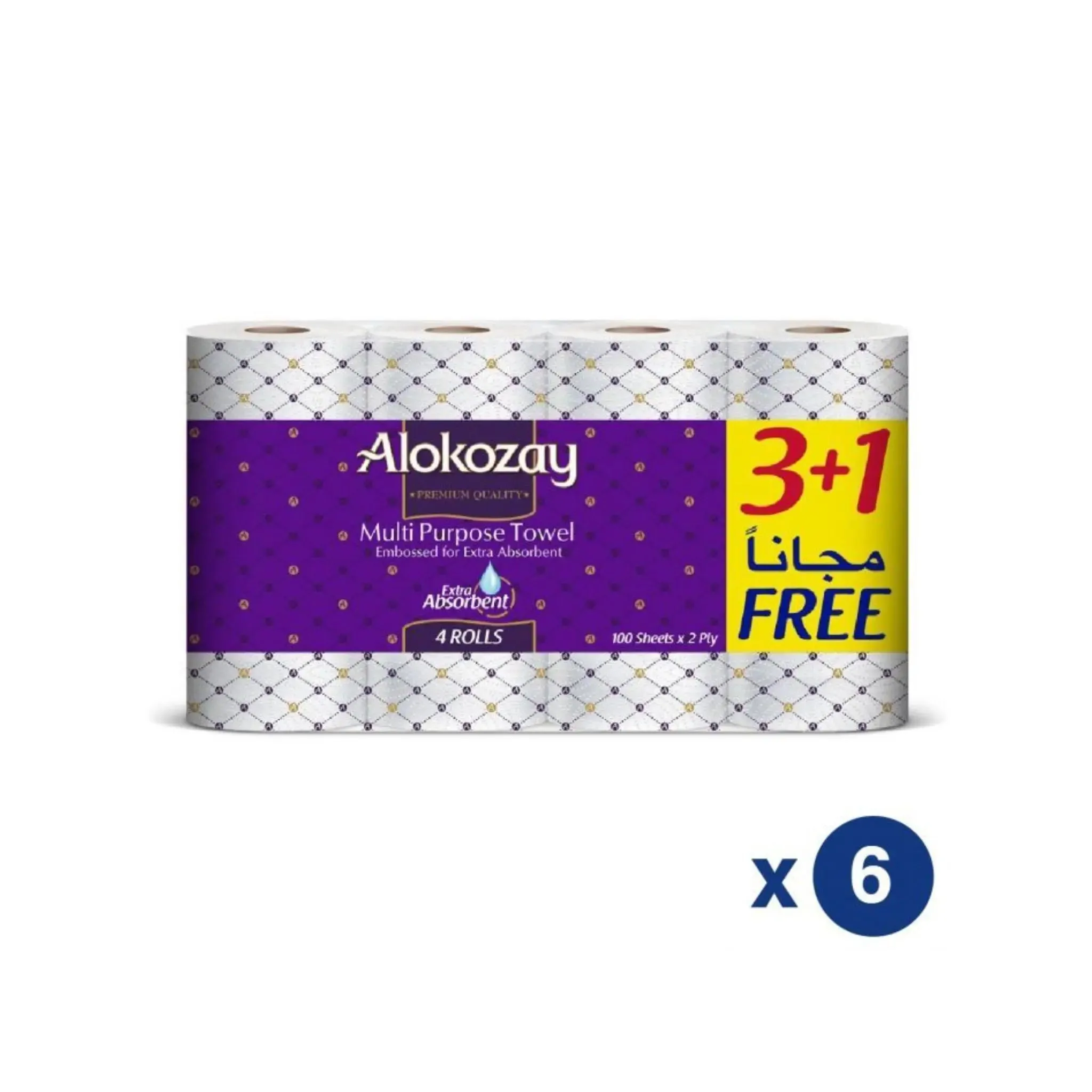 Alokozay Multi-Purpose Towel - (3   1 Rolls x 2 Ply x 100 Sheets) 6 packs per carton