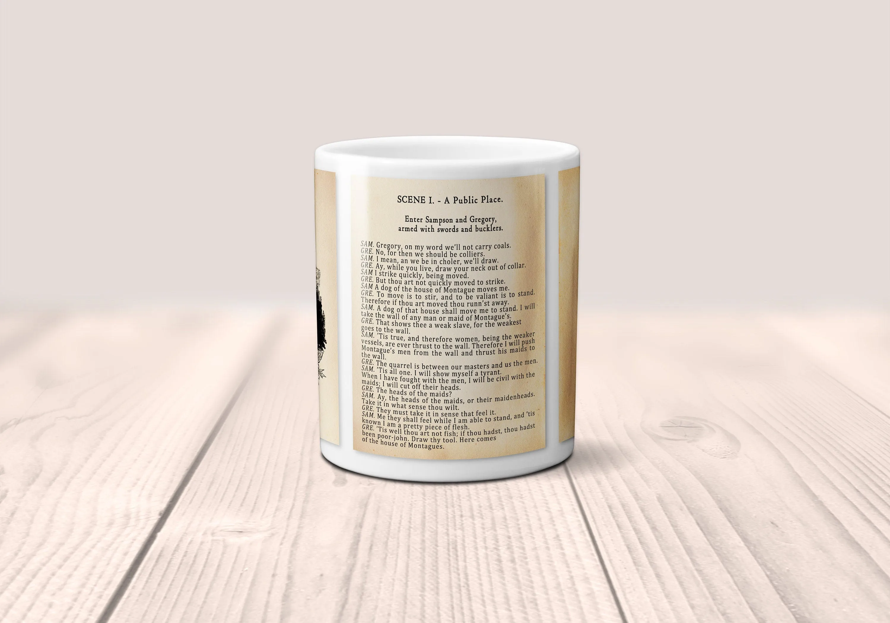 An excellent conceited tragedy of Romeo and Juliet by William Shakespeare Mug. Coffee Mug with  Romeo and Juliet book Title and Book Pages