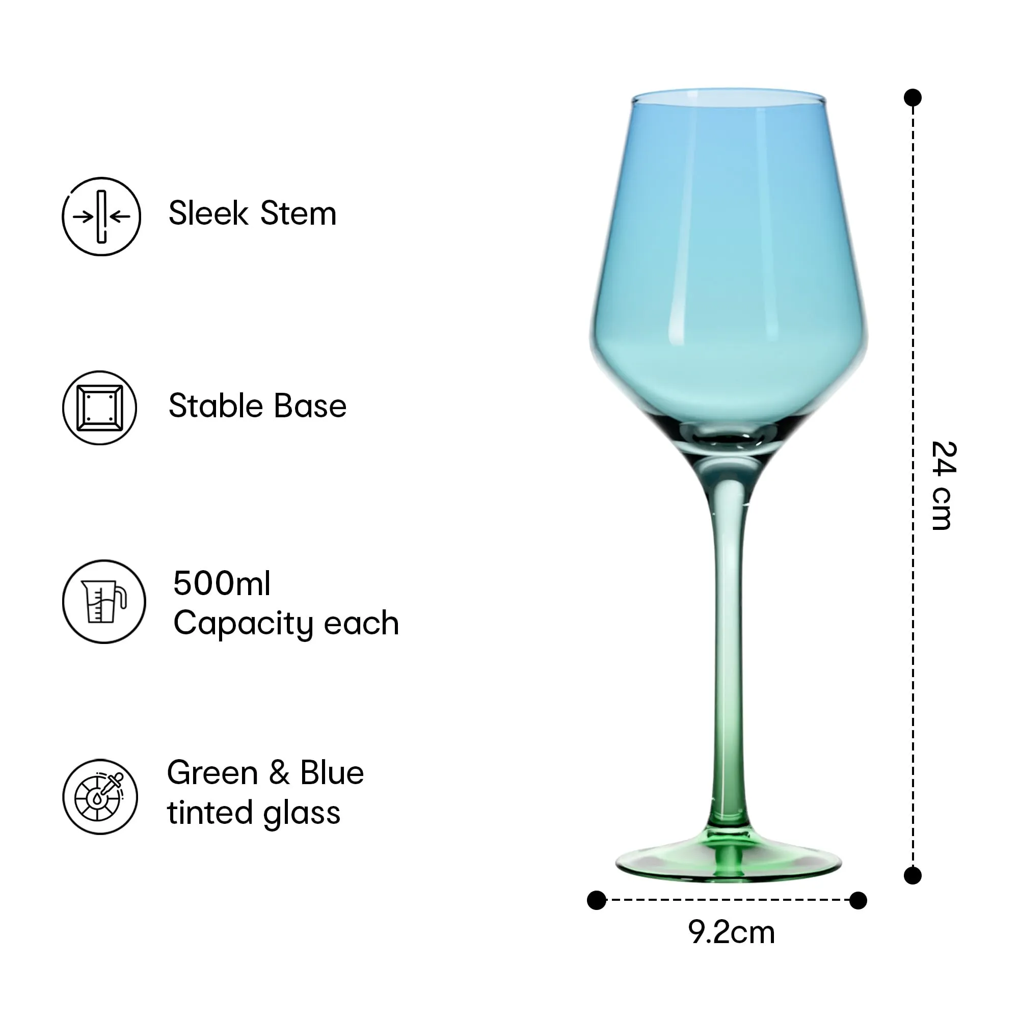 Anko Australia Dual Tone Wine Glasses Set of 4 | 500ml | Blue & Green Wine Glass Set for All Occassions | Bar Accessories for Home, Restaurants, Parties | Ideal Gifting Set | 100% Lead & Cadmium Free