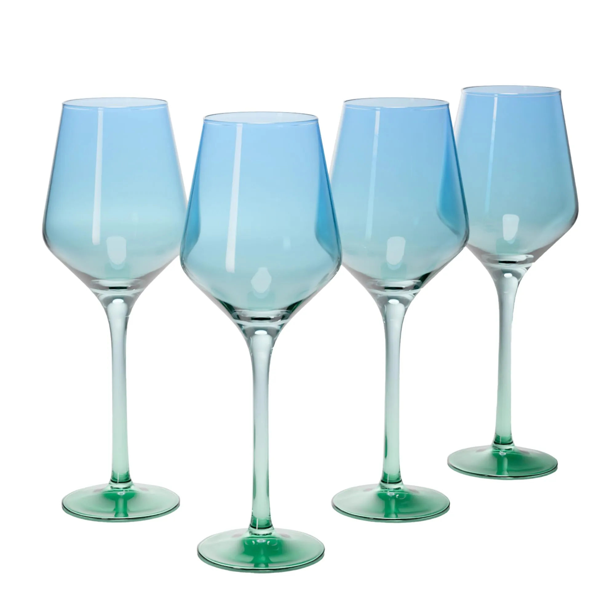 Anko Australia Dual Tone Wine Glasses Set of 4 | 500ml | Blue & Green Wine Glass Set for All Occassions | Bar Accessories for Home, Restaurants, Parties | Ideal Gifting Set | 100% Lead & Cadmium Free