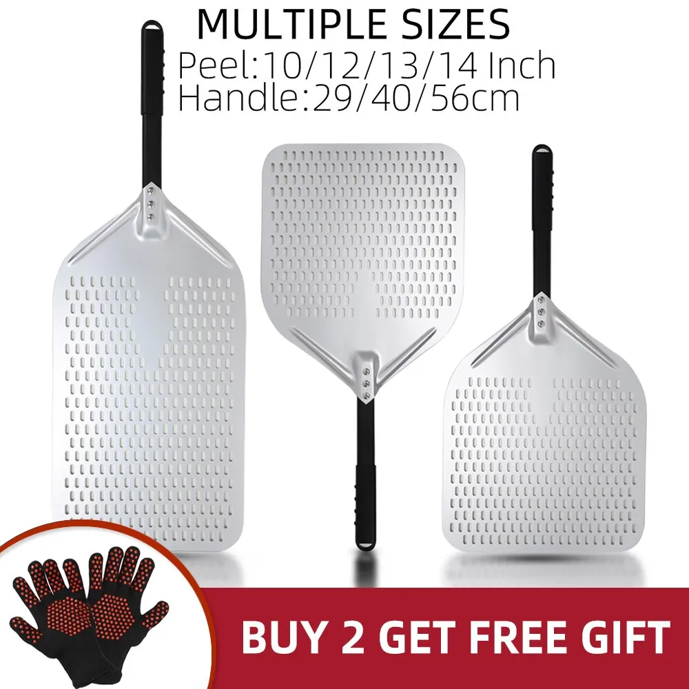 Anygleam Pizza Shovel 33 cm X 89cm Silver for Perforated Peel with Metal Handle Oven Turning Baking Accessory