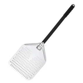 Anygleam Pizza Shovel 33 cm X 89cm Silver for Perforated Peel with Metal Handle Oven Turning Baking Accessory