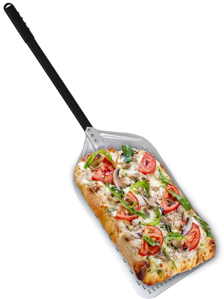 Anygleam Pizza Shovel 33 cm X 89cm Silver for Perforated Peel with Metal Handle Oven Turning Baking Accessory