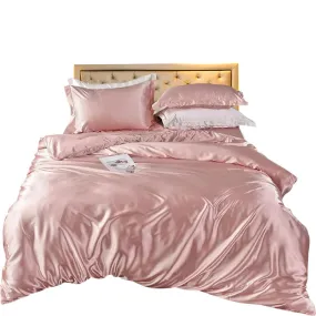 Anyhouz Beddings Light Pink US King Size 3 Pcs High End Satin Smooth Duvet Cover Set Luxury Polyester Silky Soft Cozy Bedding Set