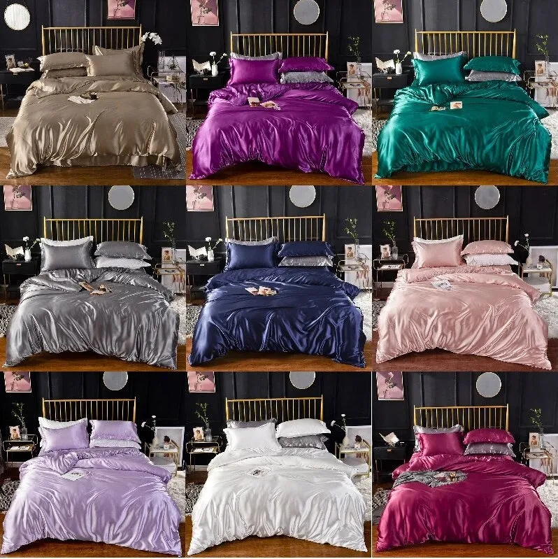 Anyhouz Beddings Violet AU EU King Size 3 Pc High End Satin Smooth Duvet Cover Set Luxury Polyester Silky Soft Cozy Bedding Set