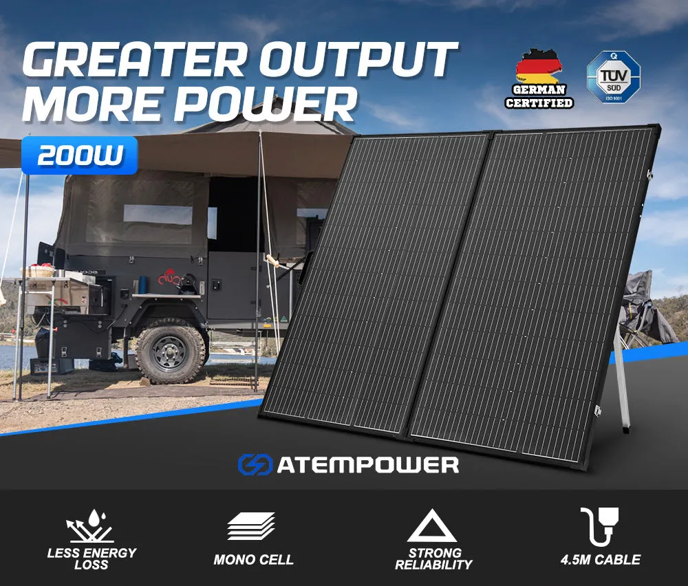 Atem Power 200W 12V Folding Solar Panel Kit Mono Caravan Camping Power Charge