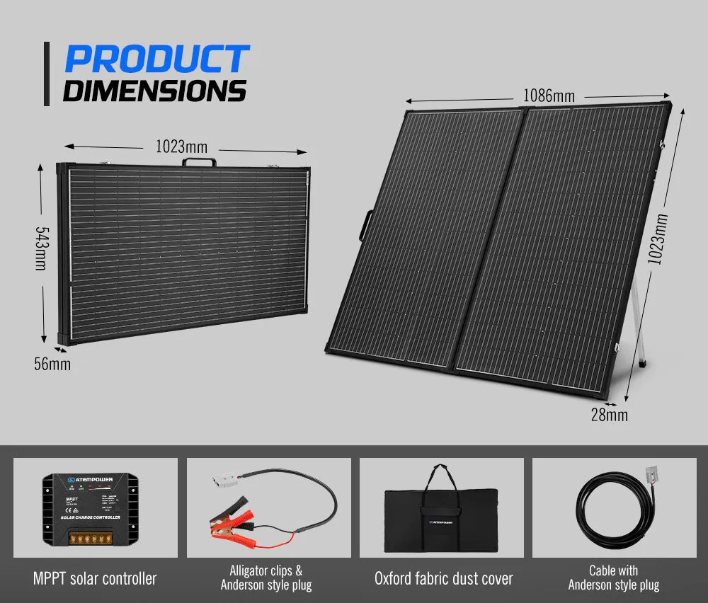 Atem Power 200W 12V Folding Solar Panel Kit Mono Caravan Camping Power Charge