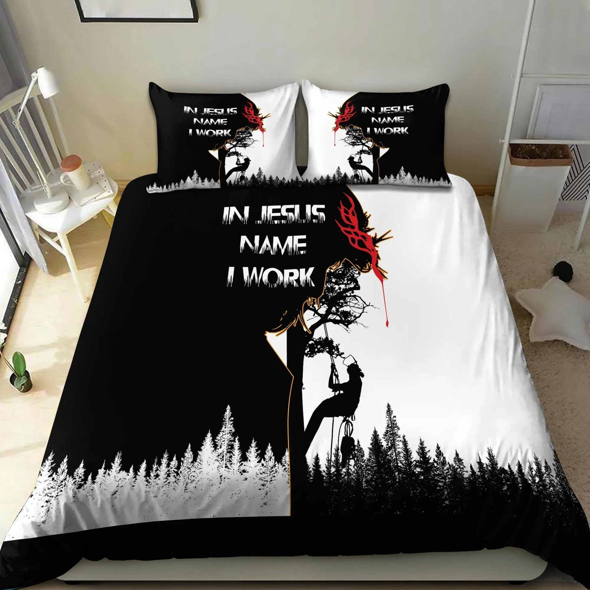 Awesome Arborist In Jesus Name I Work Jesus Bedding Set - Christian Bedding Sets