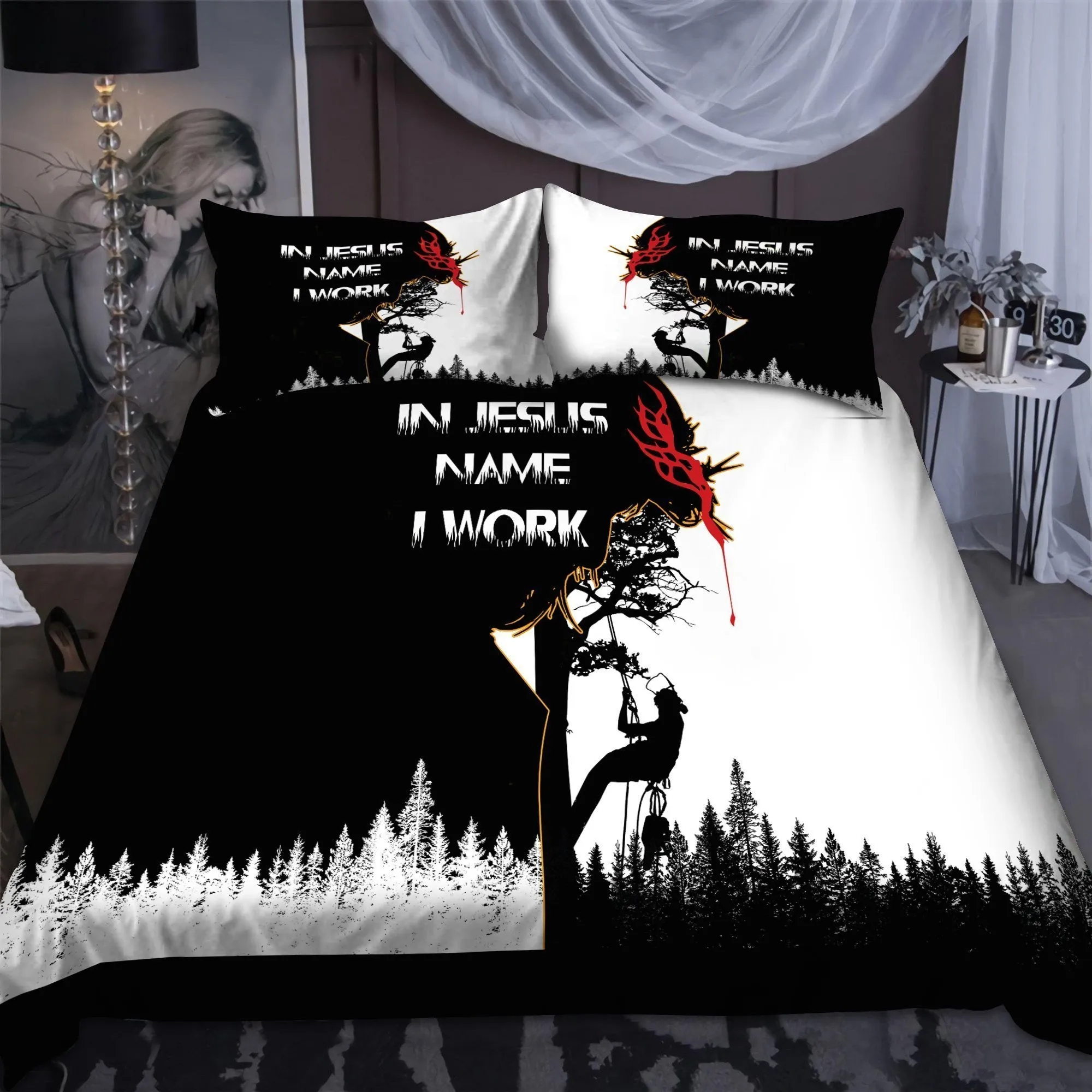 Awesome Arborist In Jesus Name I Work Jesus Bedding Set - Christian Bedding Sets