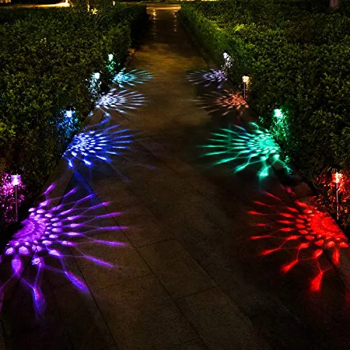 BEAU JARDIN 8 Pack Solar Lights with 7 Color Changing Pathway Outdoor Garden Stake Glass Stainless Steel BG212