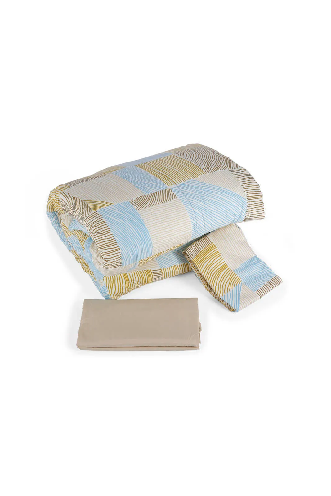 Beige 3 Piece Abstract Comforter Set (Single Size)