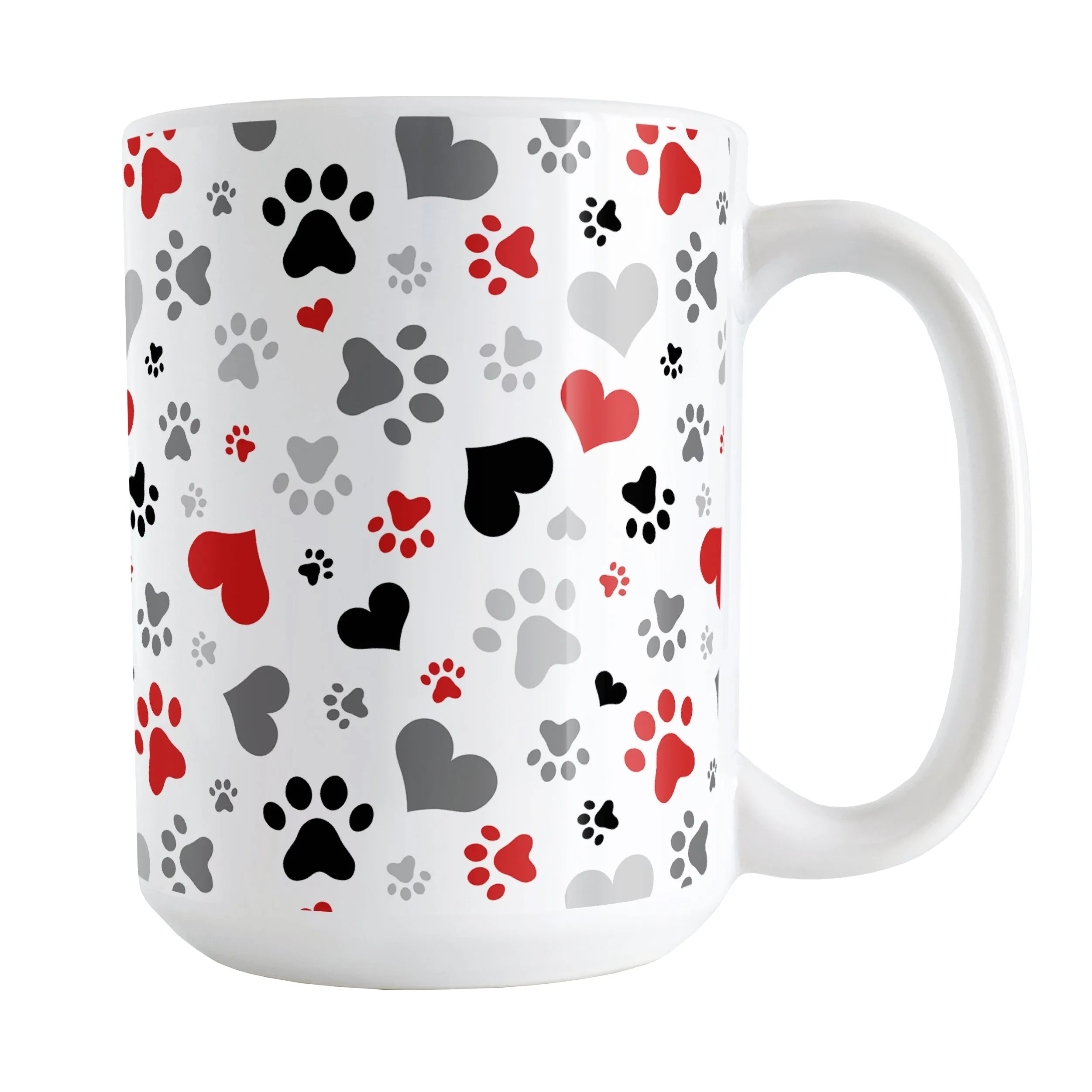 Black and Red Hearts and Paw Prints Mug